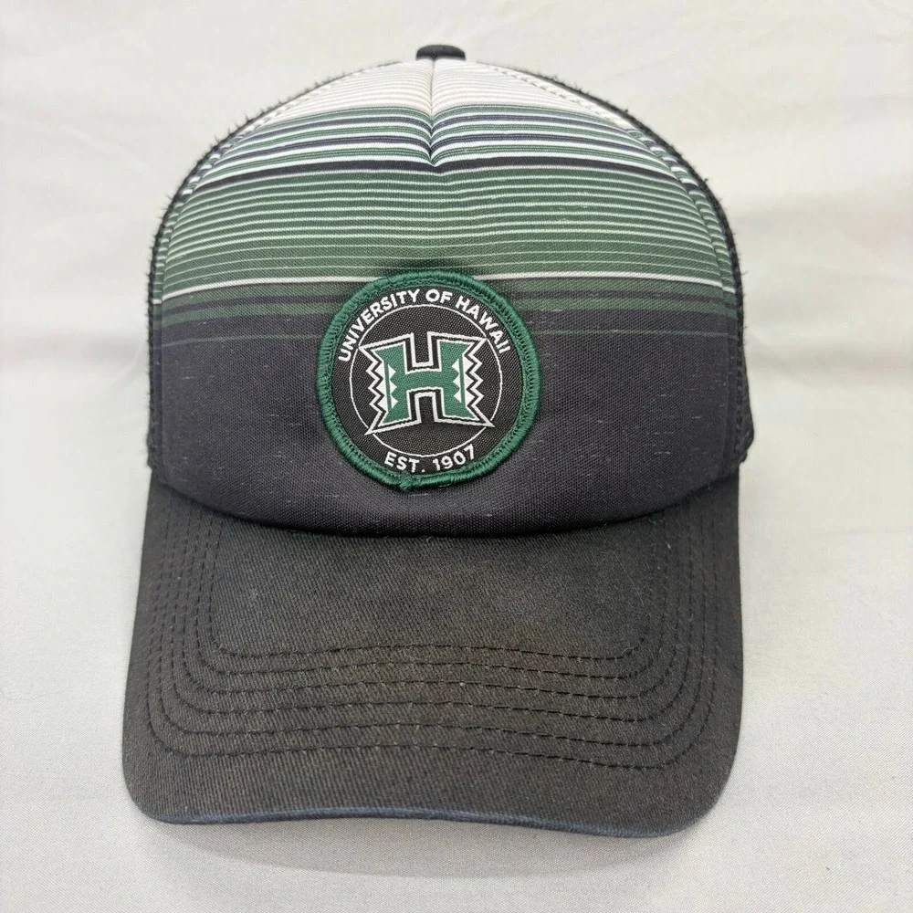 Happy Shirts Hawaii Trucker Hat UH Warriors Mens OSFM Black Green Mesh Snapback